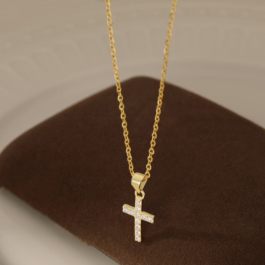 Reffeer Solid 925 Sterling Silver CZ Cross Necklace Choker for Women Teen Girls Dainty Cross Pendant Necklace