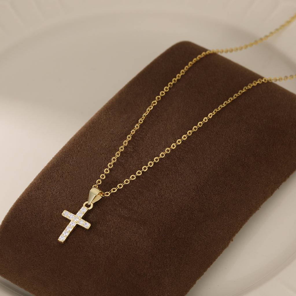 Reffeer Solid 925 Sterling Silver CZ Cross Necklace Choker for Women Teen Girls Dainty Cross Pendant Necklace