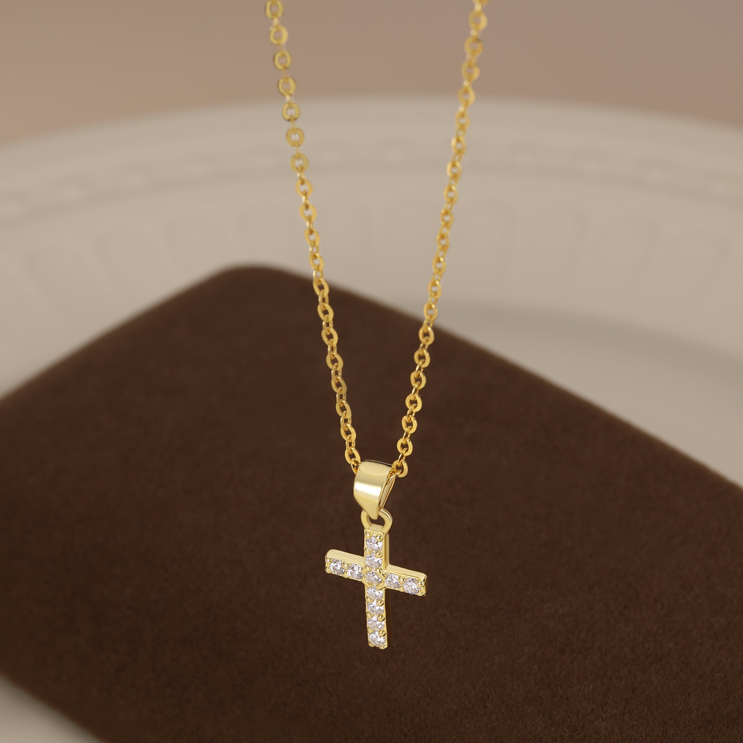 Reffeer Solid 925 Sterling Silver CZ Cross Necklace Choker for Women Teen Girls Dainty Cross Pendant Necklace