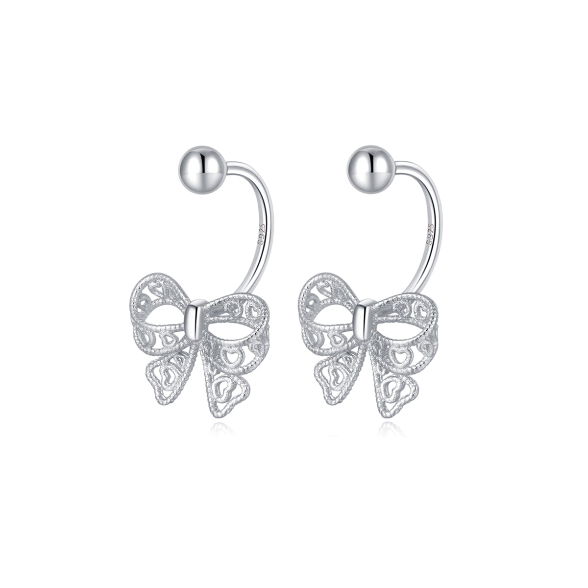 Reffeer Solid 925 Sterling Silver Bow Half Hoop Earrings Huggie for Women Teen Girls Bowknot Hoop Earrings Open Hoops