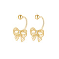 Reffeer Solid 925 Sterling Silver Bow Half Hoop Earrings Huggie for Women Teen Girls Bowknot Hoop Earrings Open Hoops