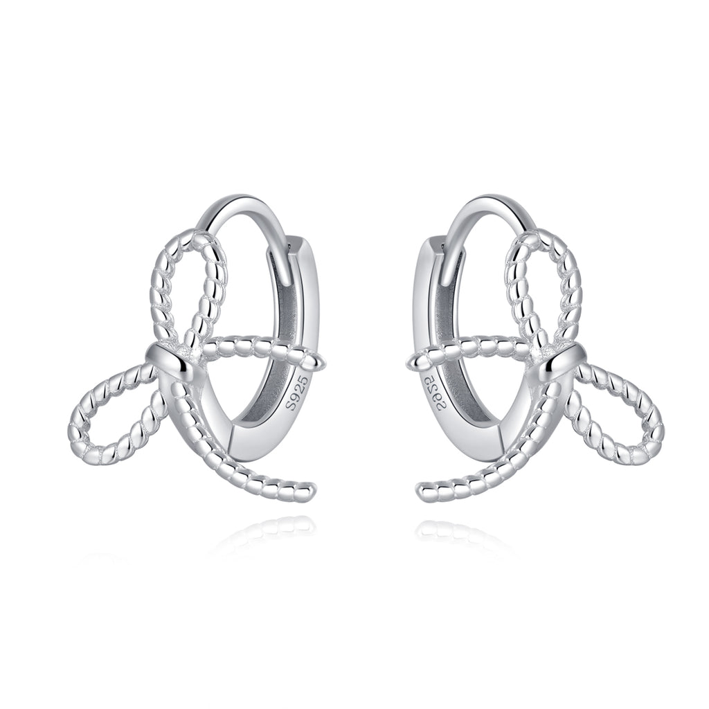 Reffeer Solid 925 Sterling Silver Bow Hoop Earrings Ribbon for Women Teen Girls Bowknot Hoop Earrings Huggie Cartilage Helix Earrings