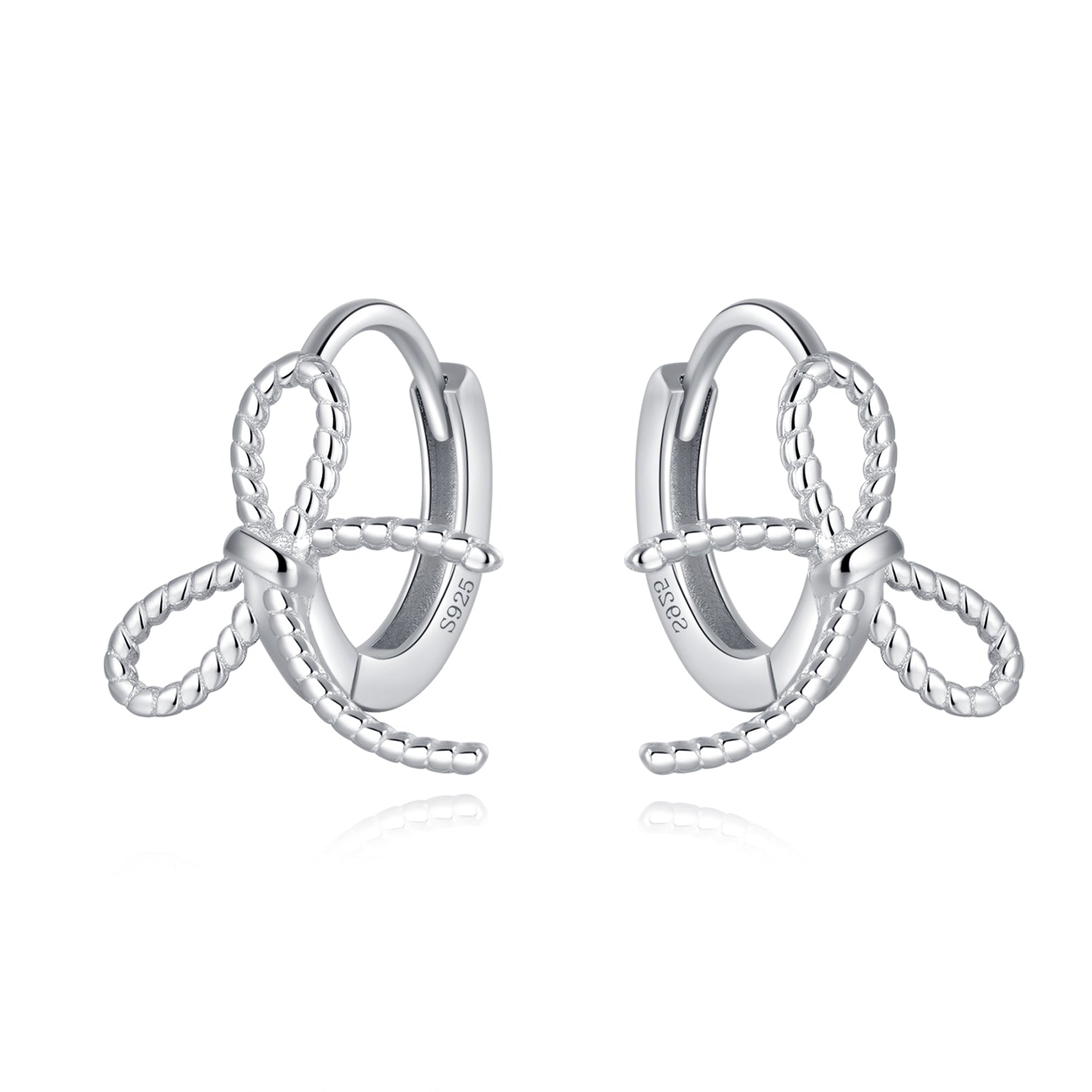 Reffeer Solid 925 Sterling Silver Bow Hoop Earrings Ribbon for Women Teen Girls Bowknot Hoop Earrings Huggie Cartilage Helix Earrings
