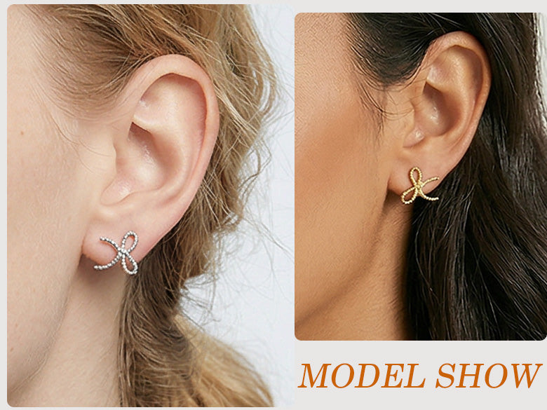 Reffeer Solid 925 Sterling Silver Bow Hoop Earrings Ribbon for Women Teen Girls Bowknot Hoop Earrings Huggie Cartilage Helix Earrings