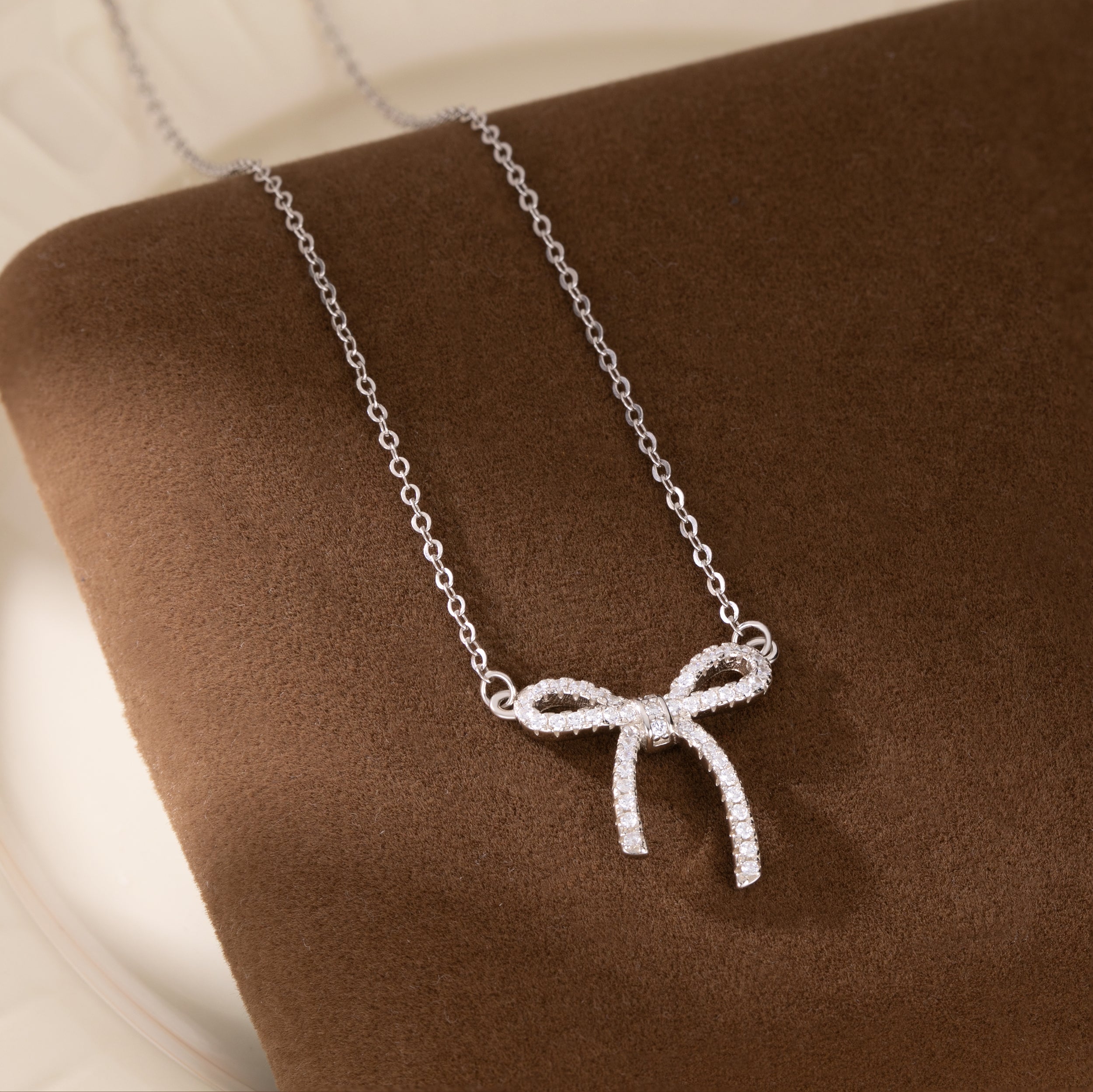 Reffeer Solid 925 Sterling Silver CZ Bow Necklace Choker for Women Teen Girls Crystal Bow Pendant Necklace Bowknot Choker Necklace