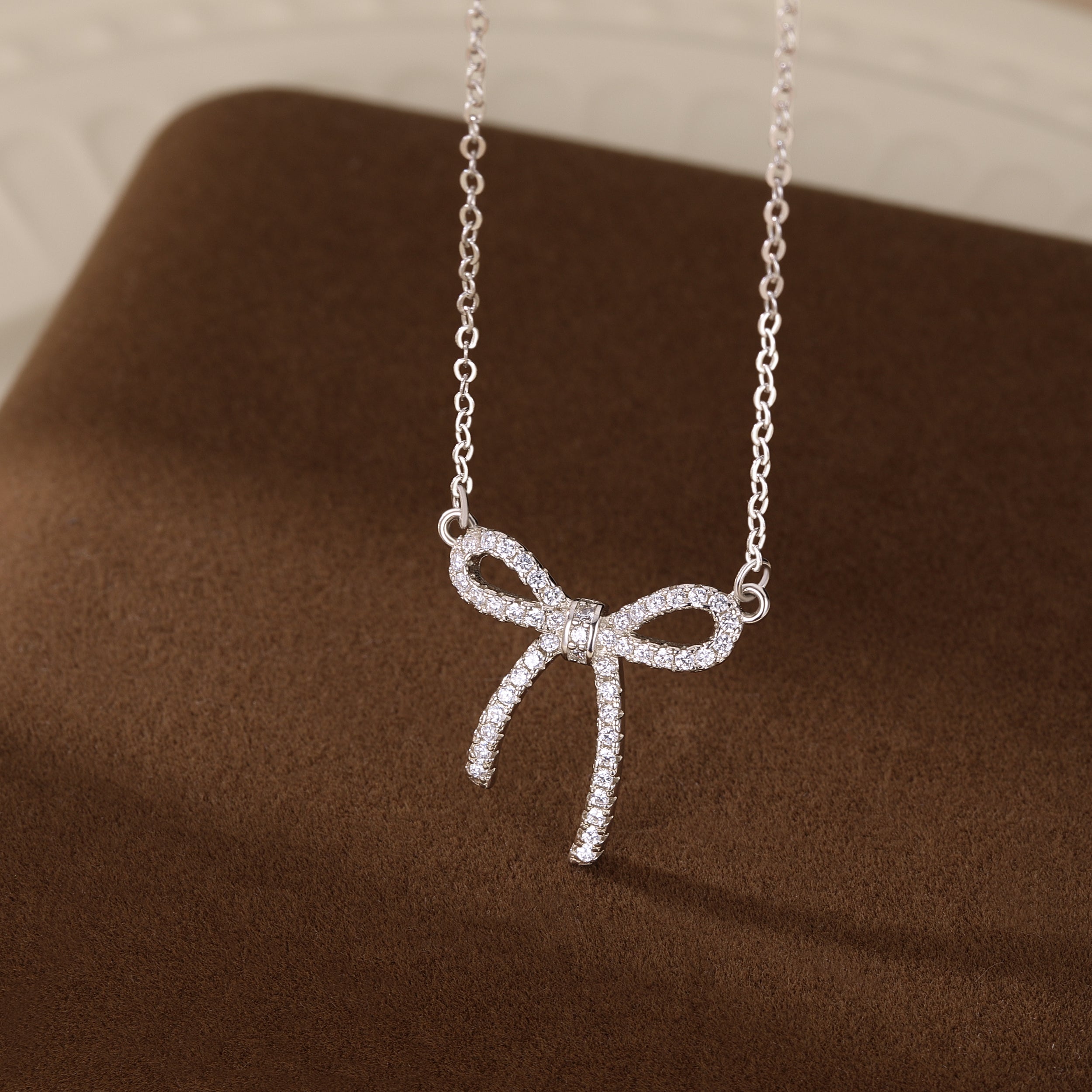 Reffeer Solid 925 Sterling Silver CZ Bow Necklace Choker for Women Teen Girls Crystal Bow Pendant Necklace Bowknot Choker Necklace