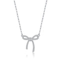 Reffeer Solid 925 Sterling Silver CZ Bow Necklace Choker for Women Teen Girls Crystal Bow Pendant Necklace Bowknot Choker Necklace