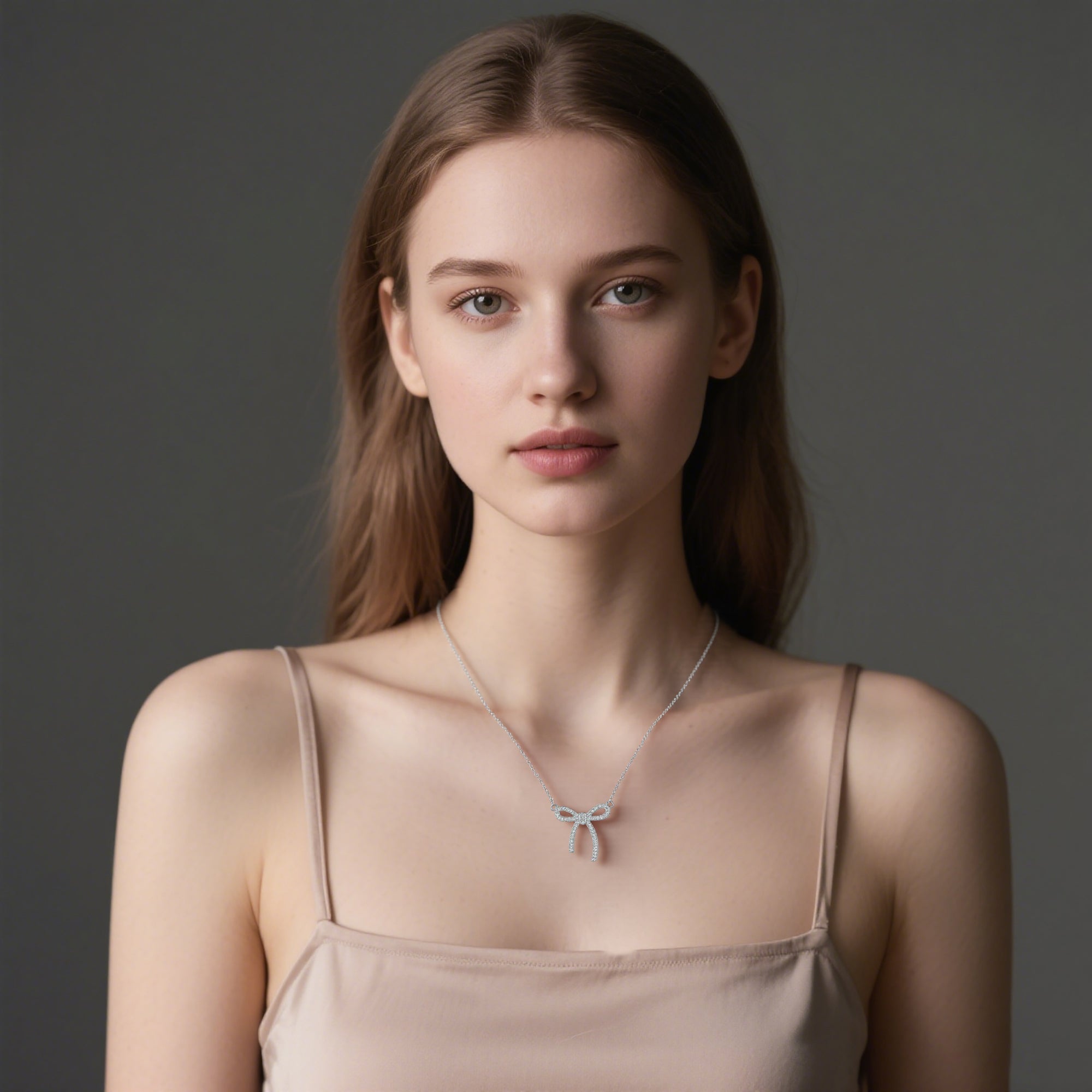 Reffeer Solid 925 Sterling Silver CZ Bow Necklace Choker for Women Teen Girls Crystal Bow Pendant Necklace Bowknot Choker Necklace