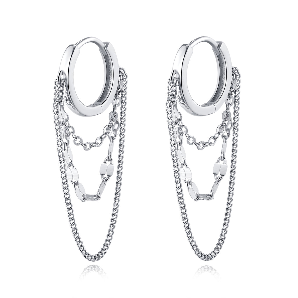 Reffeer Solid 925 Sterling Silver Chain Drop Earrings Hoop for Women Teens Hoop Earrings Tassel Chain Huggie Dangle Earrings