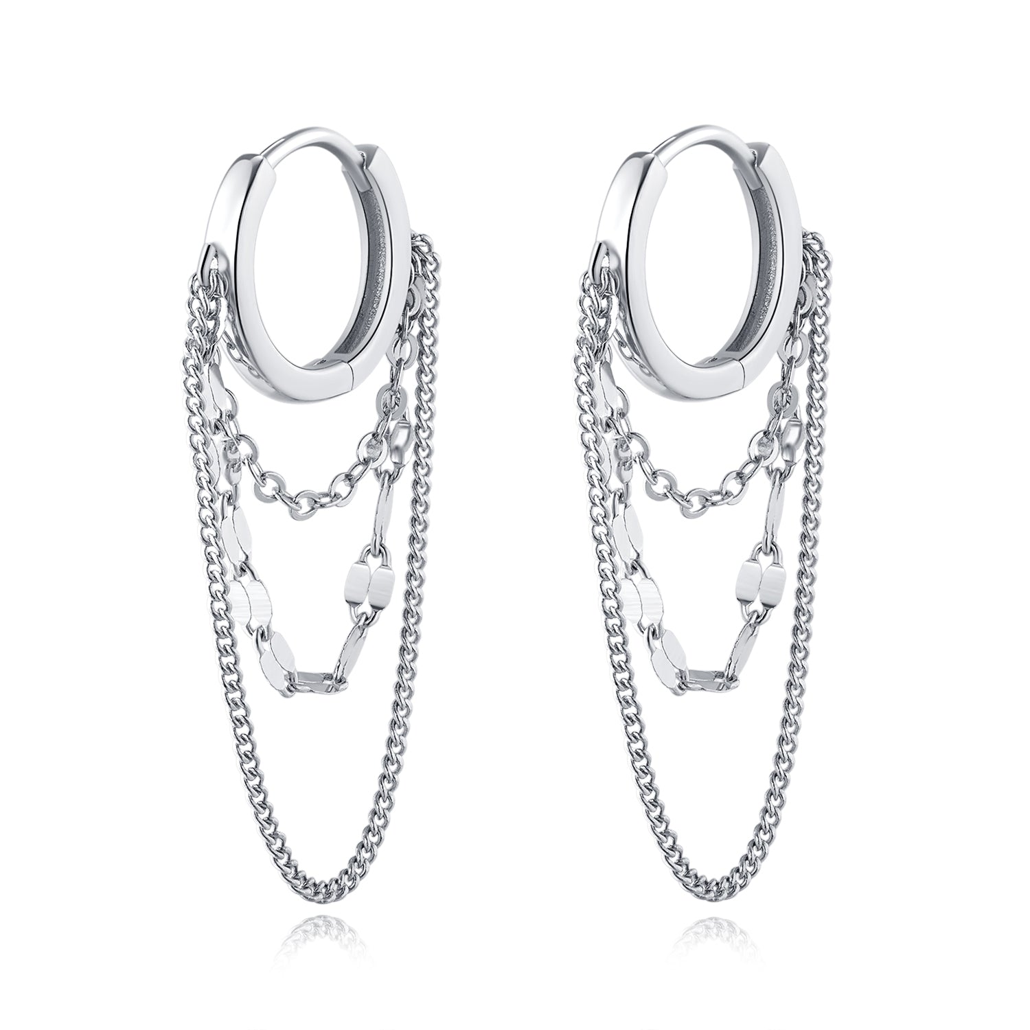 Reffeer Solid 925 Sterling Silver Chain Drop Earrings Hoop for Women Teens Hoop Earrings Tassel Chain Huggie Dangle Earrings