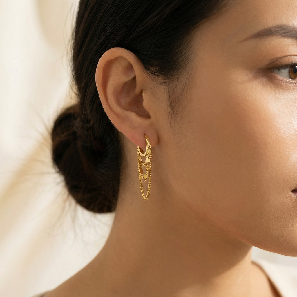 Reffeer Solid 925 Sterling Silver Chain Drop Earrings Hoop for Women Teens Hoop Earrings Tassel Chain Huggie Dangle Earrings