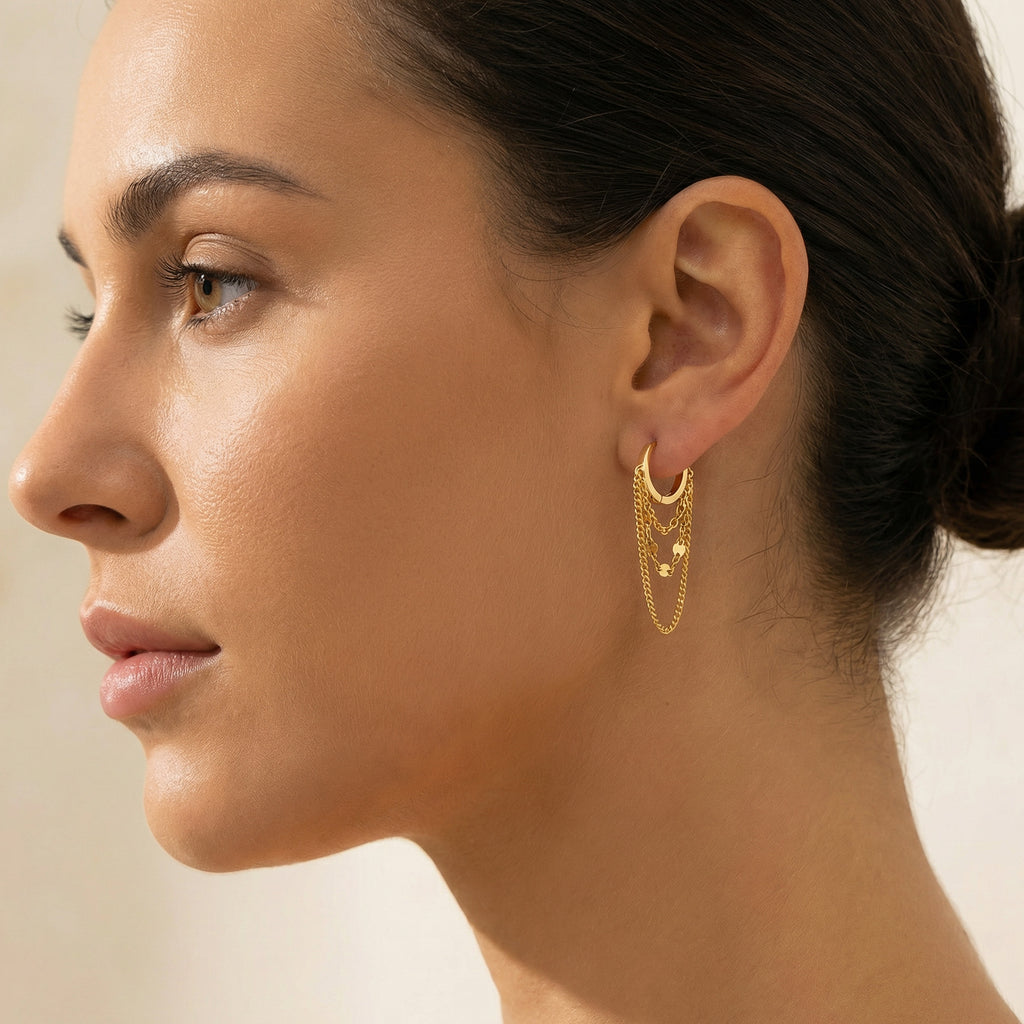 Reffeer Solid 925 Sterling Silver Chain Drop Earrings Hoop for Women Teens Hoop Earrings Tassel Chain Huggie Dangle Earrings