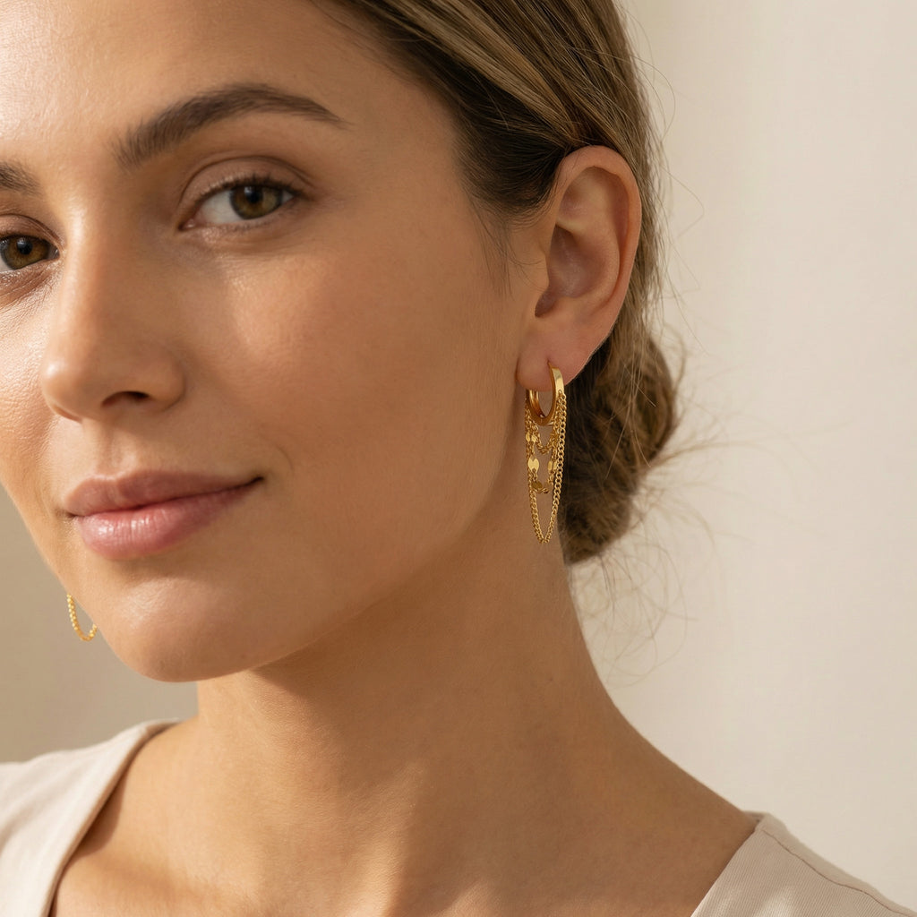 Reffeer Solid 925 Sterling Silver Chain Drop Earrings Hoop for Women Teens Hoop Earrings Tassel Chain Huggie Dangle Earrings