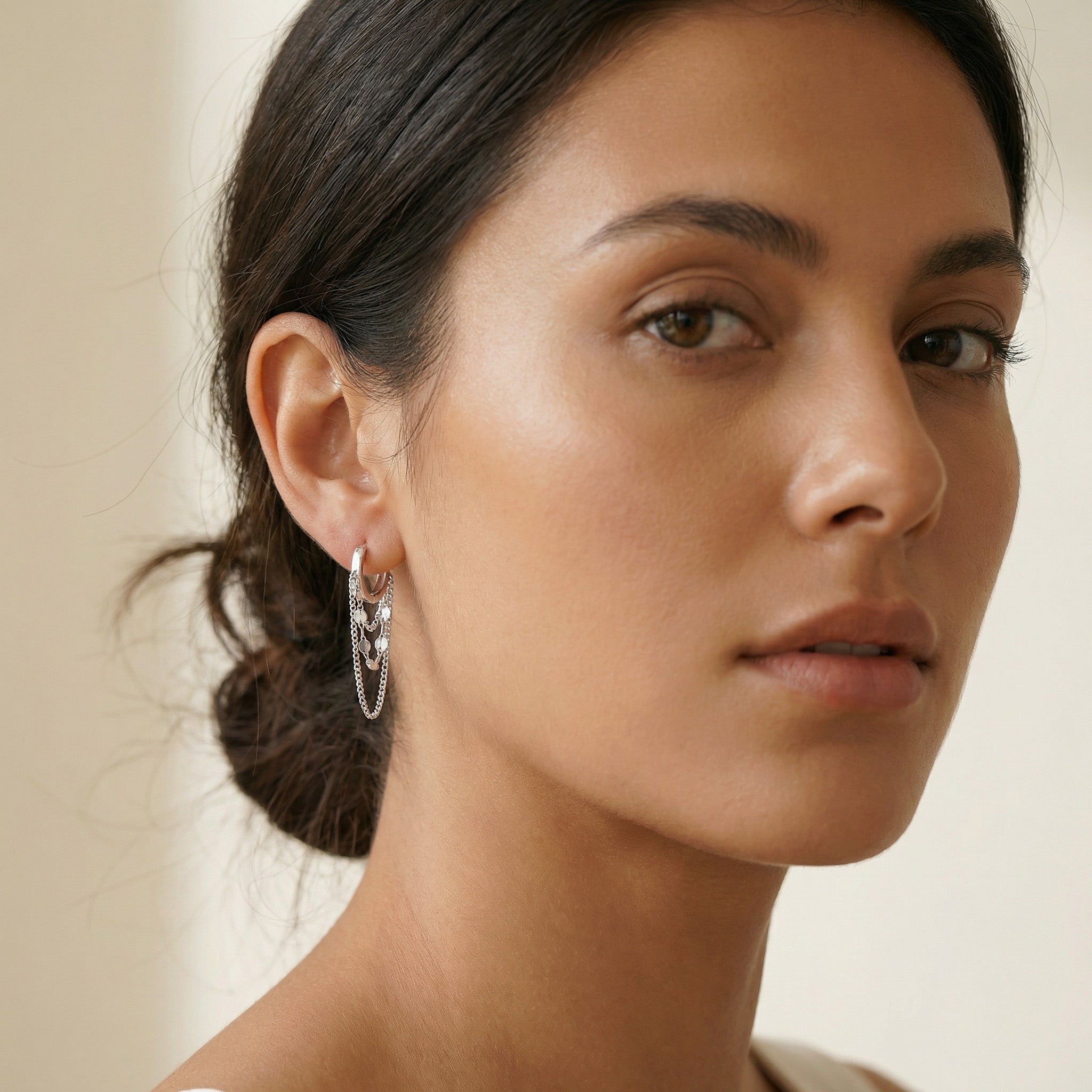 Reffeer Solid 925 Sterling Silver Chain Drop Earrings Hoop for Women Teens Hoop Earrings Tassel Chain Huggie Dangle Earrings