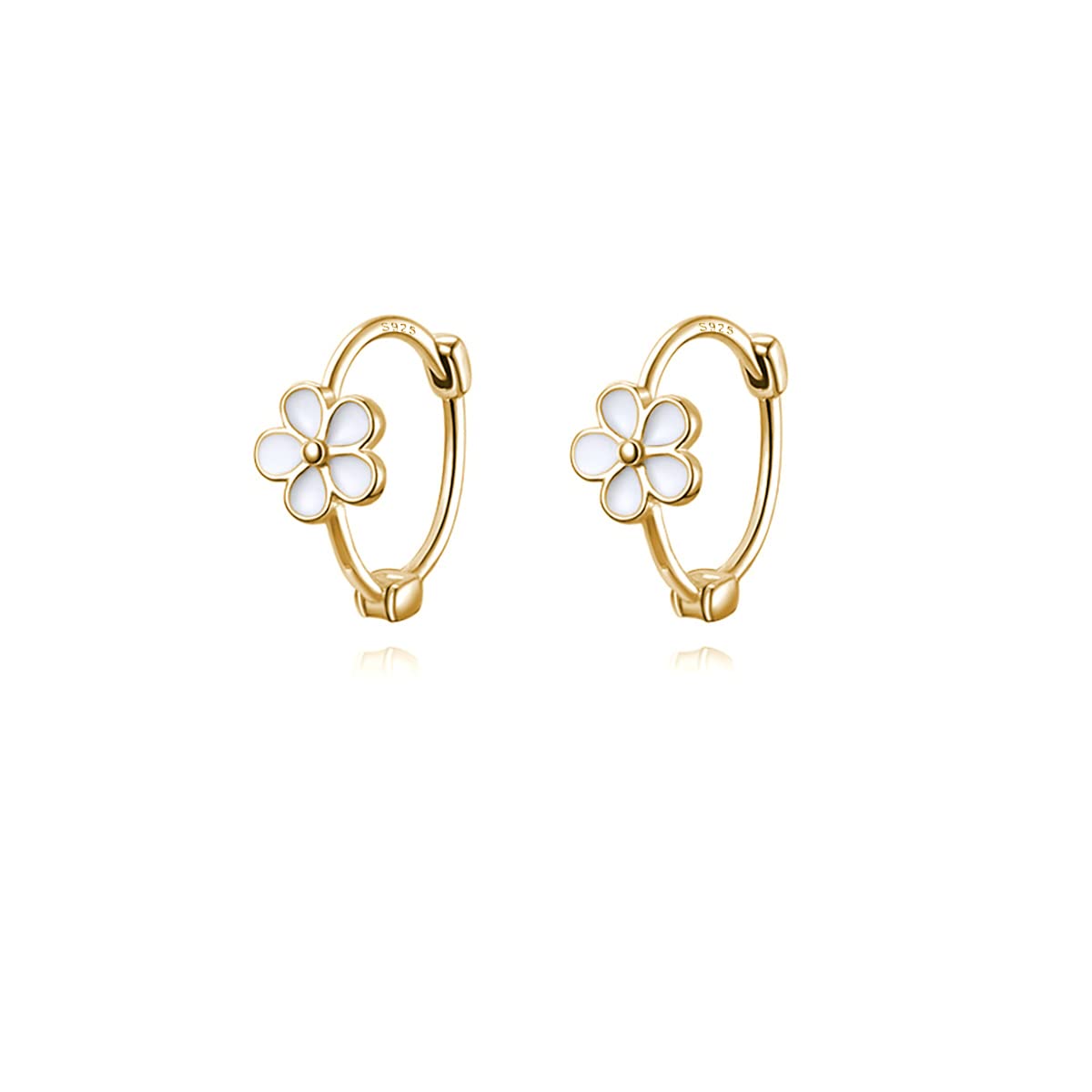Reffeer Solid 925 Sterling Silver Flower Hoop Earrings Huggie for Women Teen Girls Daisy Hoop Earrings Cartilage Helix Earrings