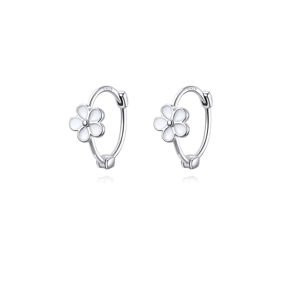 Reffeer Solid 925 Sterling Silver Flower Hoop Earrings Huggie for Women Teen Girls Daisy Hoop Earrings Cartilage Helix Earrings