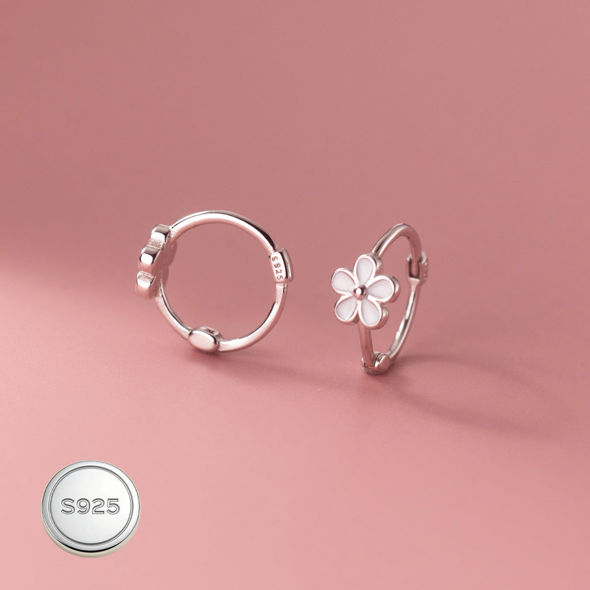 Reffeer Solid 925 Sterling Silver Flower Hoop Earrings Huggie for Women Teen Girls Daisy Hoop Earrings Cartilage Helix Earrings