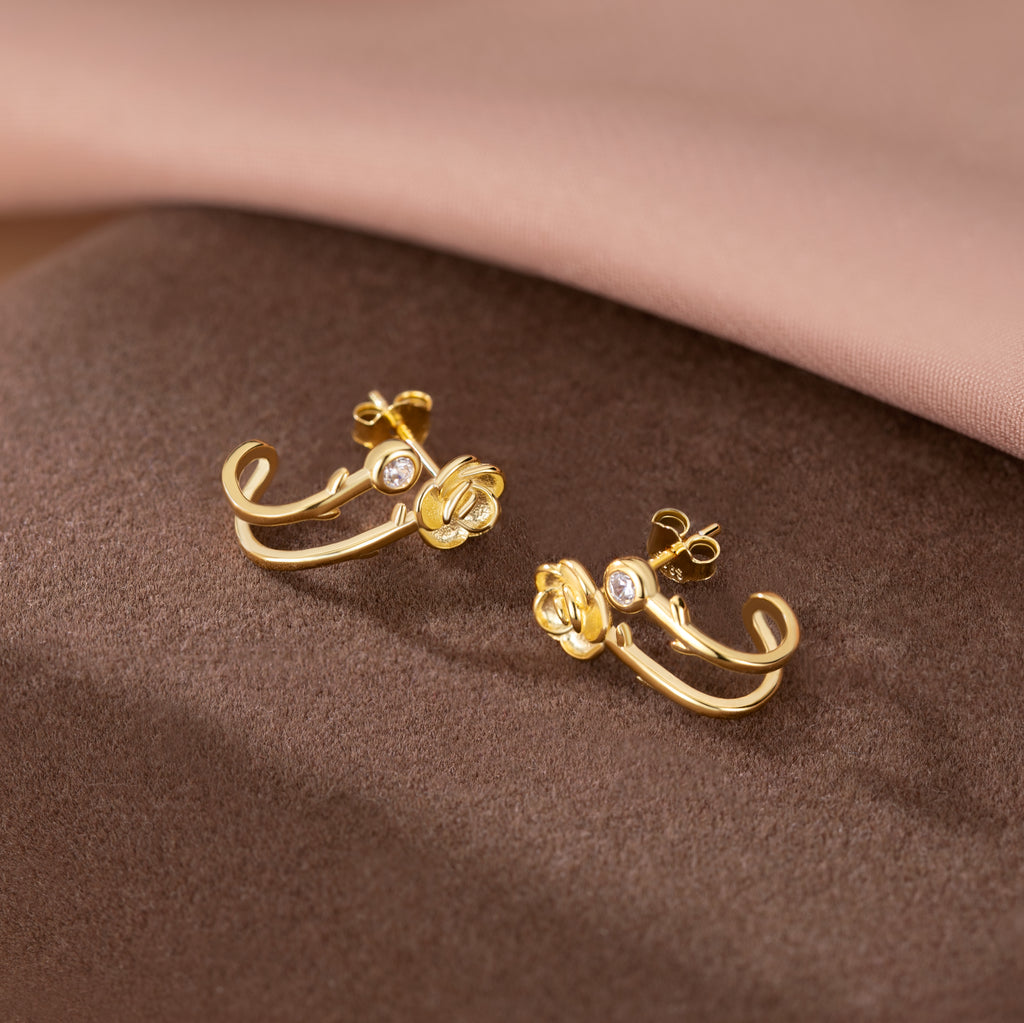 Reffeer Solid 925 Sterling Silver Flower Cuff Stud Earrings Wraps for Women Teen Girls Flower Half Hoop Earrings Huggie
