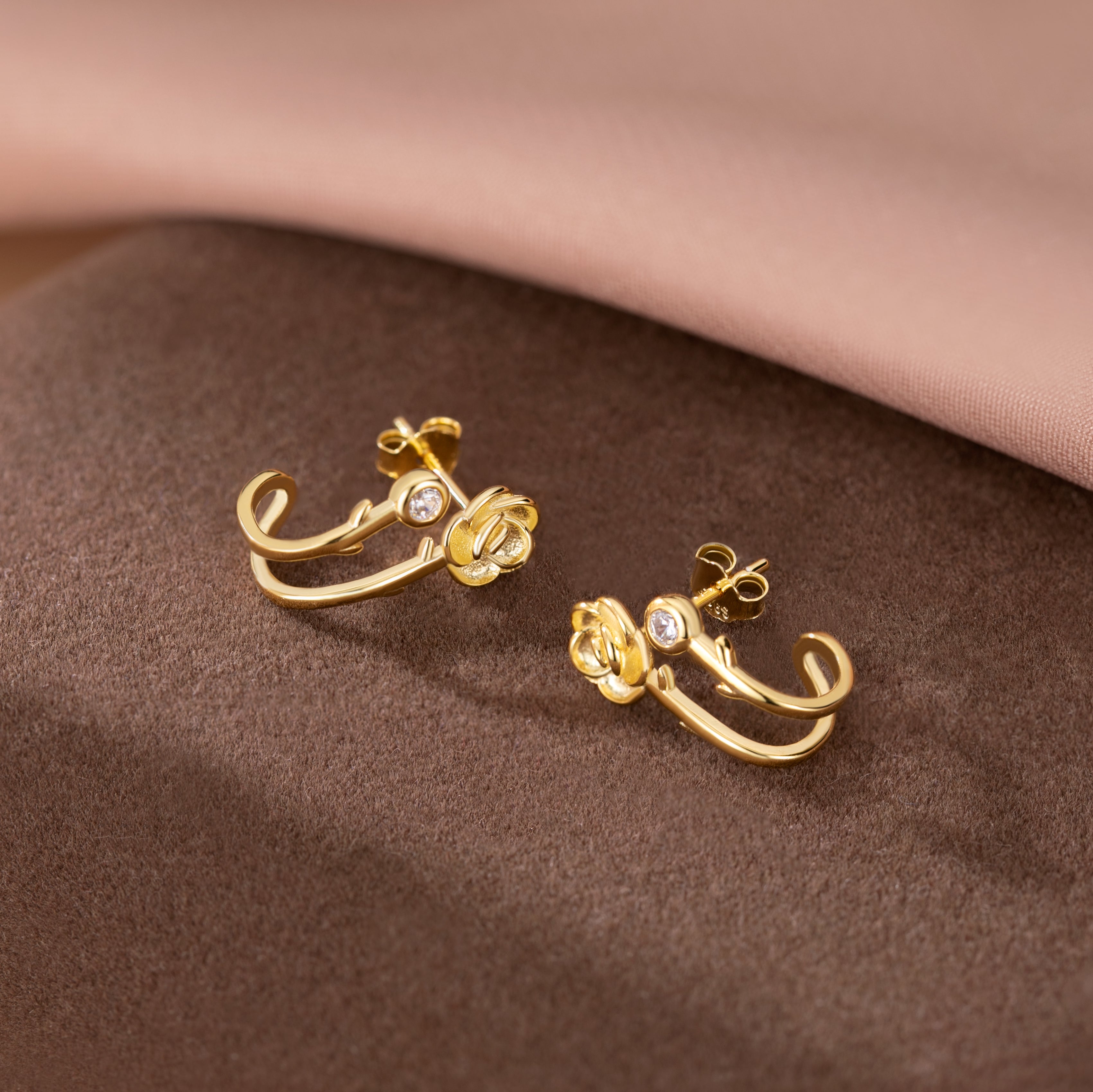 Reffeer Solid 925 Sterling Silver Flower Cuff Stud Earrings Wraps for Women Teen Girls Flower Half Hoop Earrings Huggie
