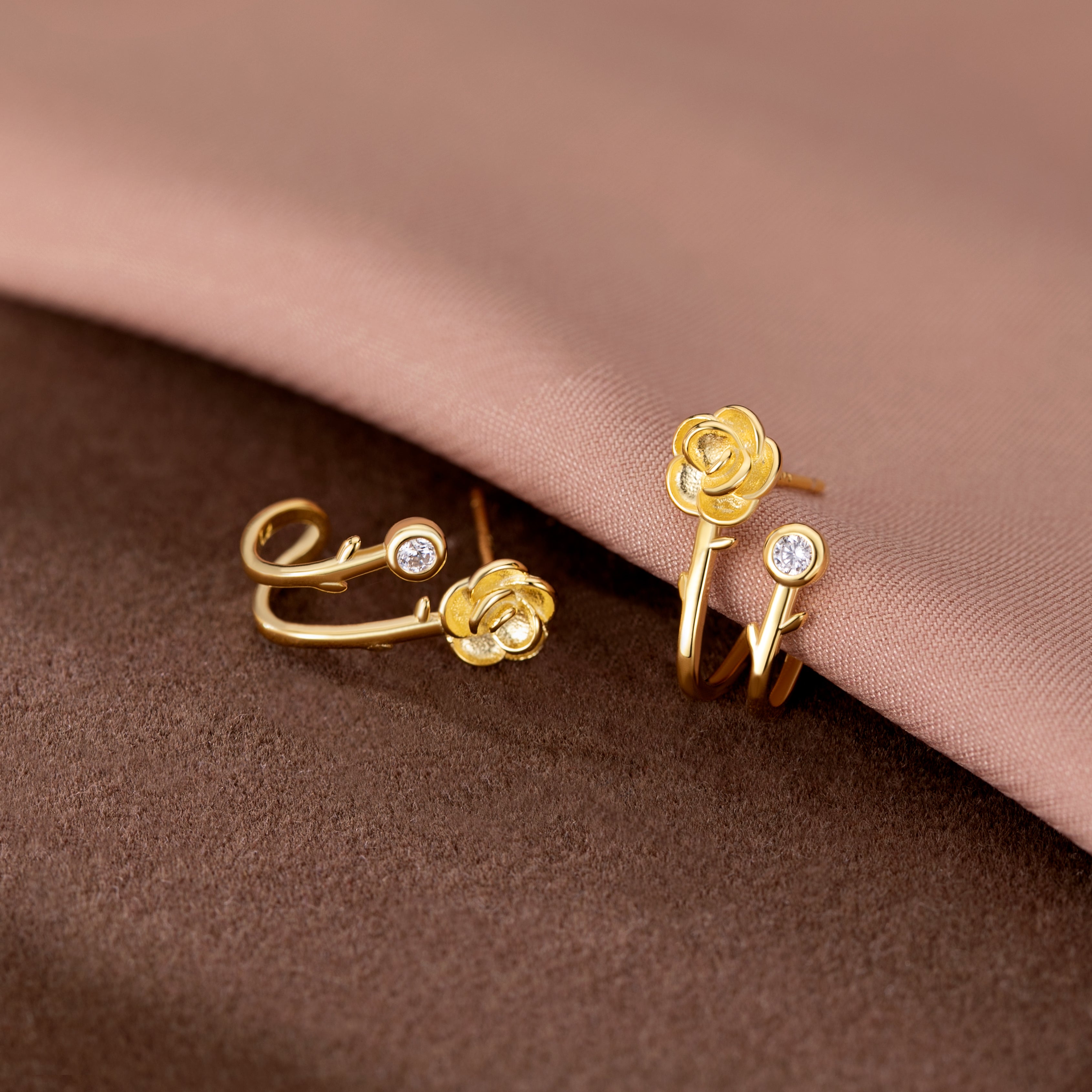 Reffeer Solid 925 Sterling Silver Flower Cuff Stud Earrings Wraps for Women Teen Girls Flower Half Hoop Earrings Huggie