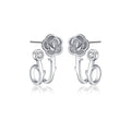 Reffeer Solid 925 Sterling Silver Flower Cuff Stud Earrings Wraps for Women Teen Girls Flower Half Hoop Earrings Huggie