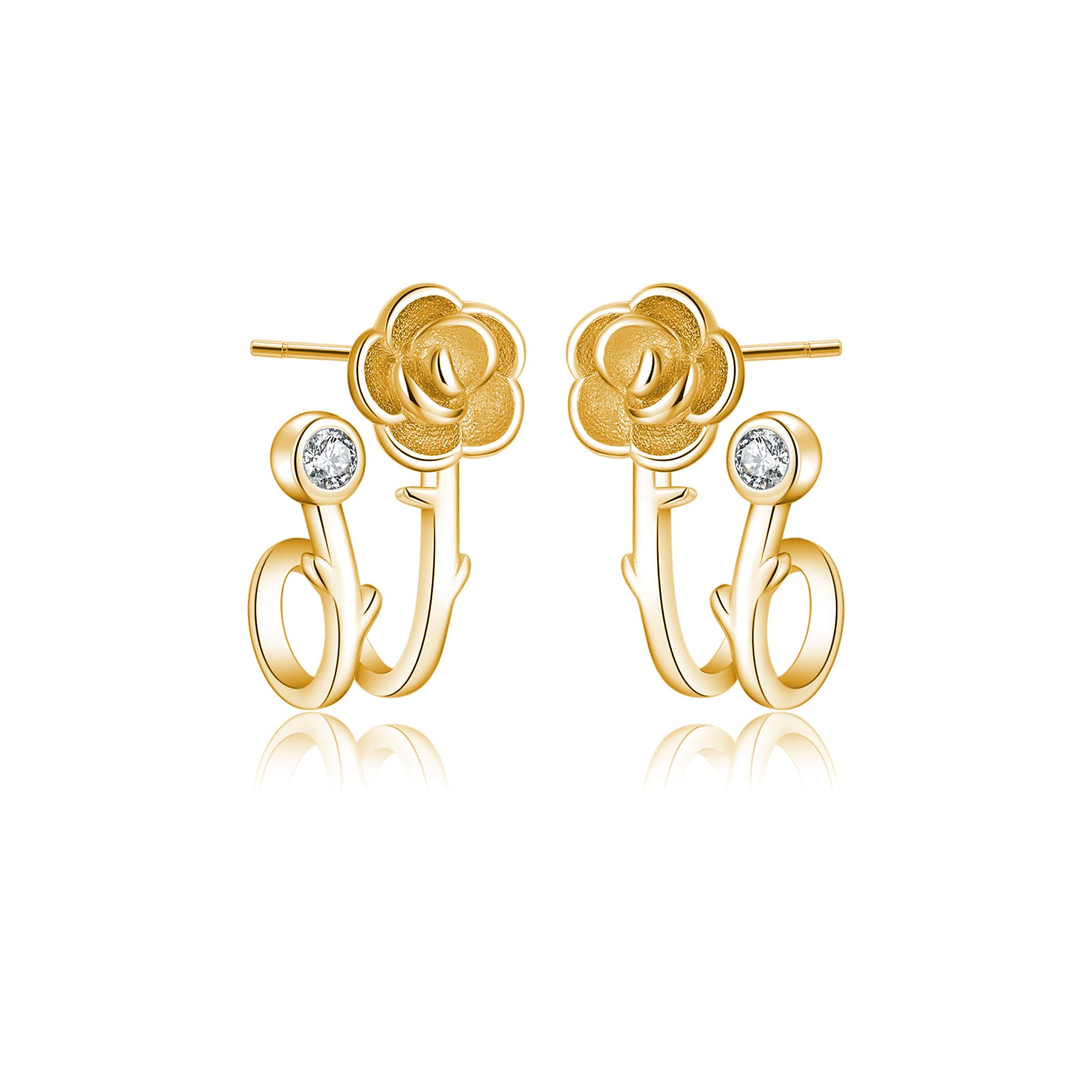 Reffeer Solid 925 Sterling Silver Flower Cuff Stud Earrings Wraps for Women Teen Girls Flower Half Hoop Earrings Huggie