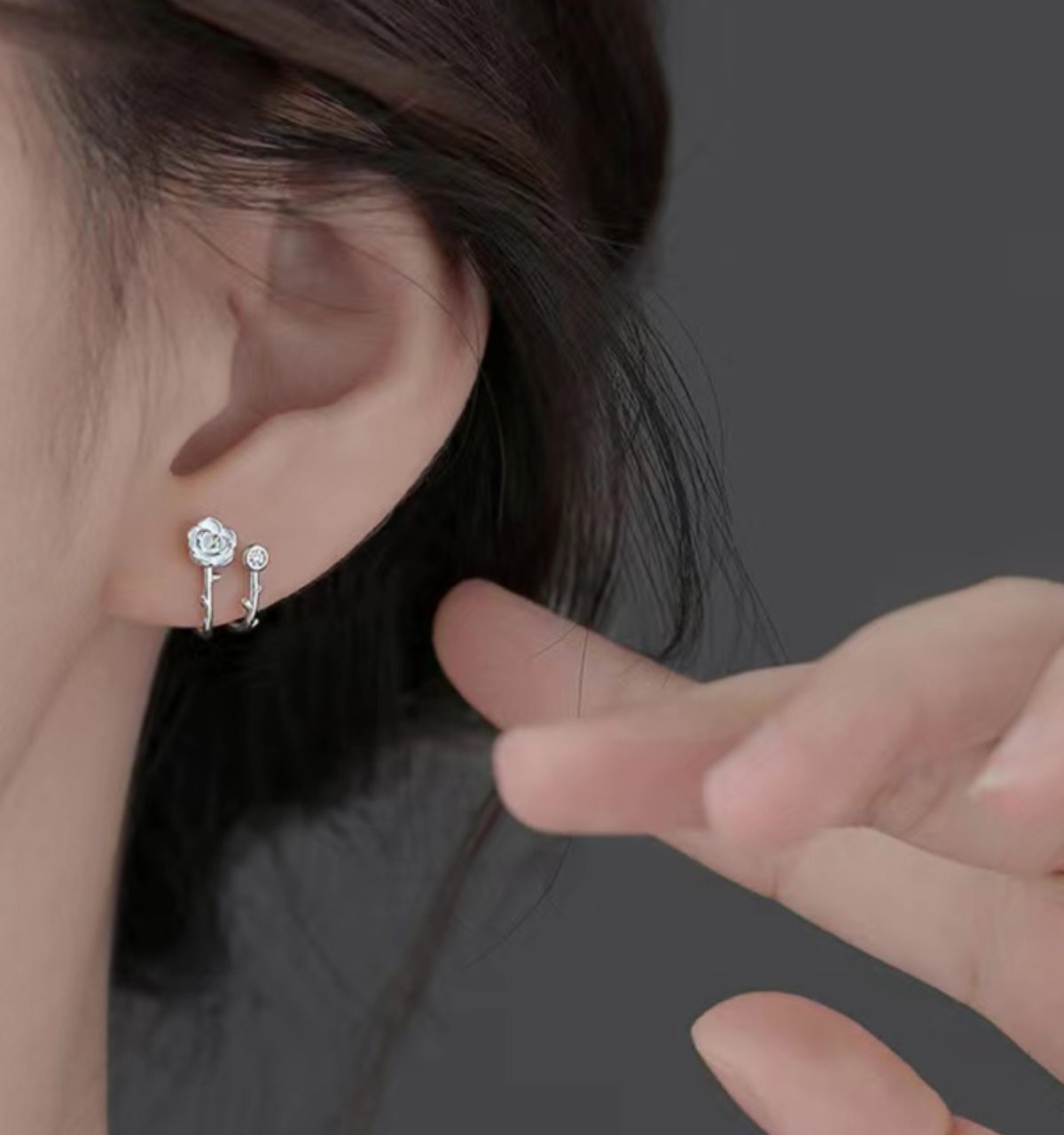 Reffeer Solid 925 Sterling Silver Flower Cuff Stud Earrings Wraps for Women Teen Girls Flower Half Hoop Earrings Huggie