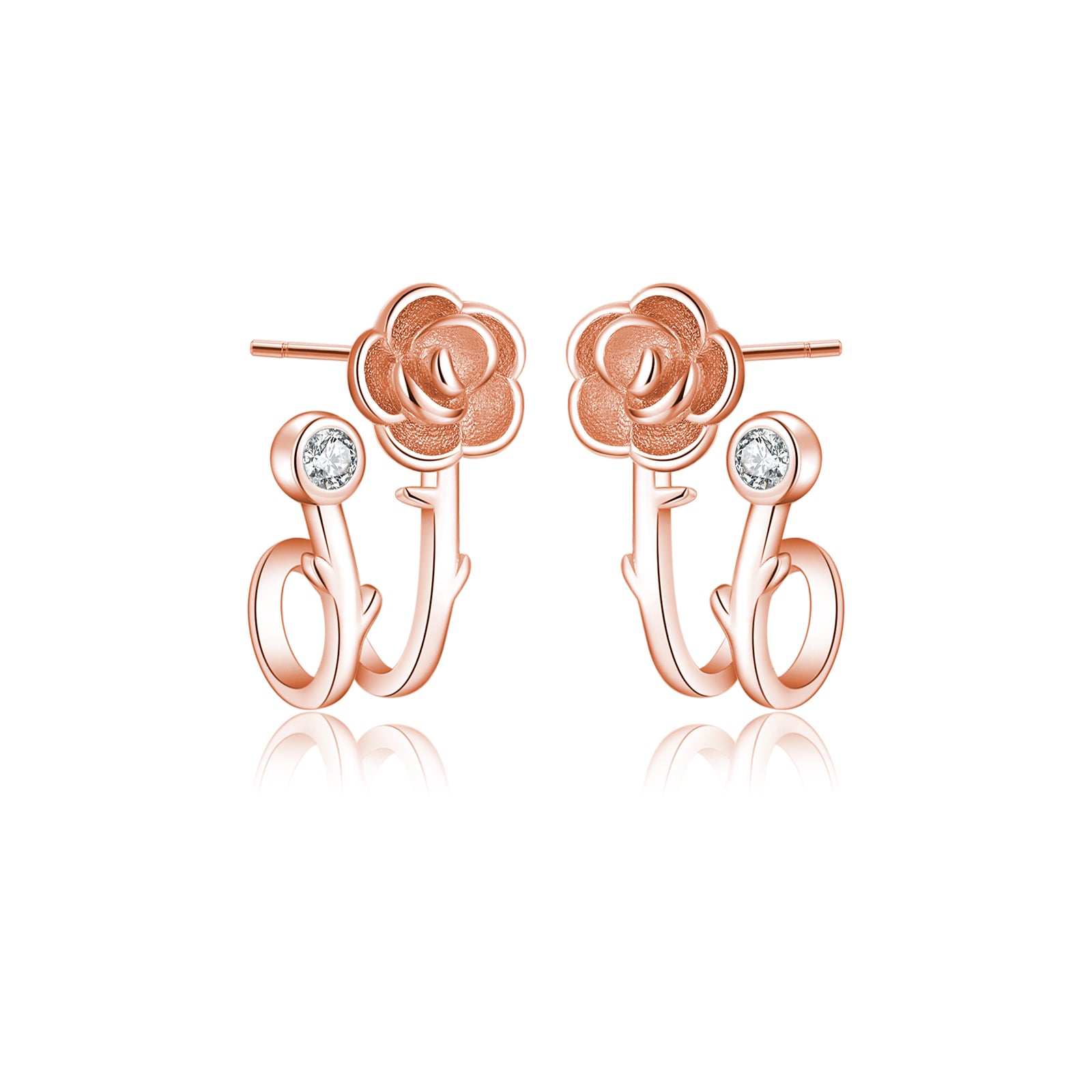 Reffeer Solid 925 Sterling Silver Flower Cuff Stud Earrings Wraps for Women Teen Girls Flower Half Hoop Earrings Huggie