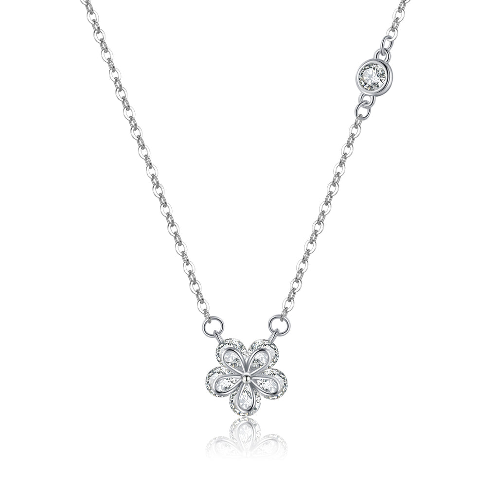 Reffeer Solid 925 Sterling Silver Dainty Flower Choker Necklace for Women Teen Girls CZ Flower Pendant Necklace
