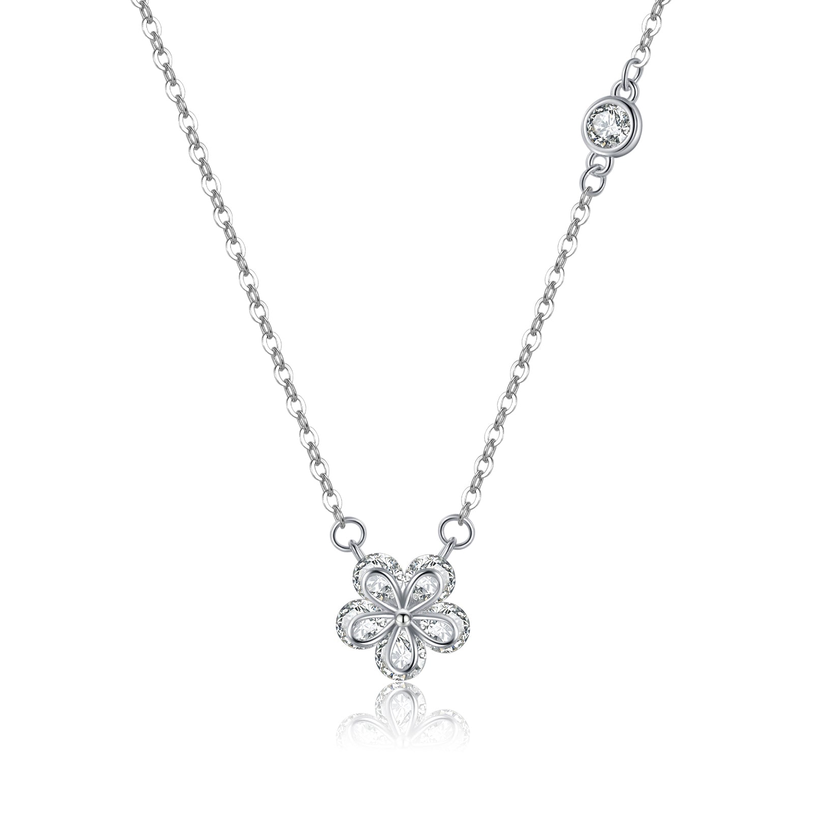 Reffeer Solid 925 Sterling Silver Dainty Flower Choker Necklace for Women Teen Girls CZ Flower Pendant Necklace