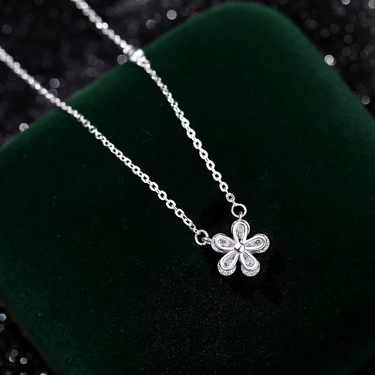 Reffeer Solid 925 Sterling Silver Dainty Flower Choker Necklace for Women Teen Girls CZ Flower Pendant Necklace