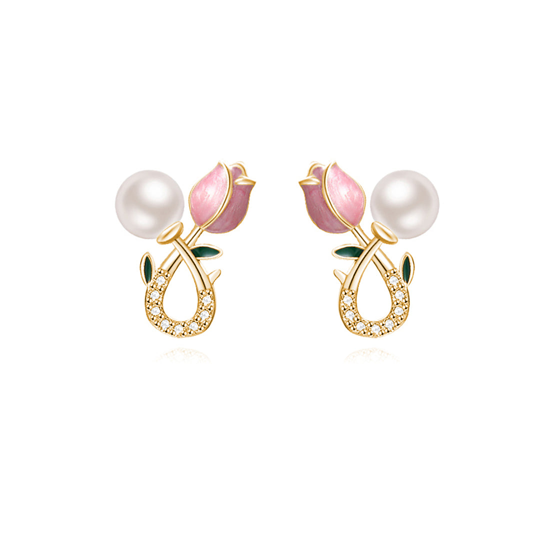 Reffeer Solid 925 Sterling Silver Pink Flower Stud Earrings for Women Teens Spring Flower Stud Earrings Pearls