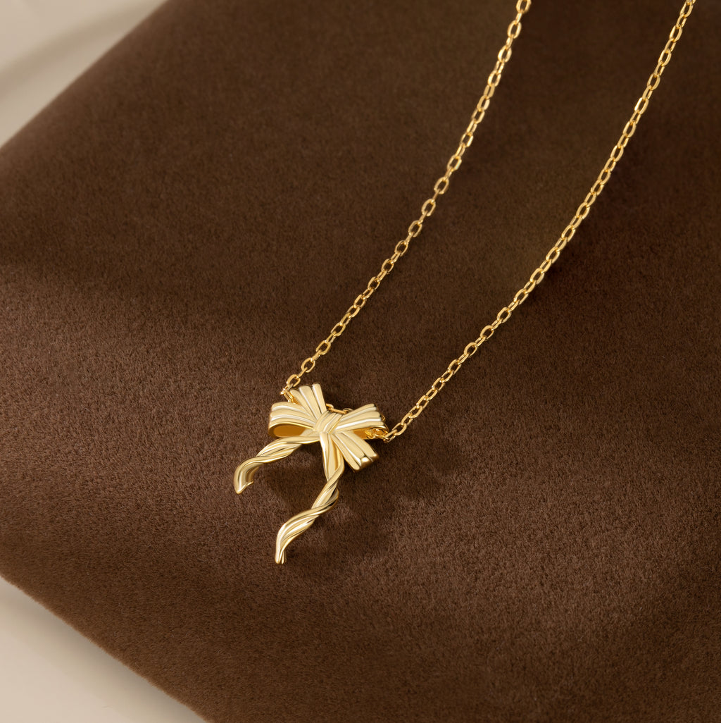 Reffeer Solid 925 Sterling Silver Bow Necklace for Women Teen Girls Bowknot Choker Necklace Pendant Ribbon Bow Necklace