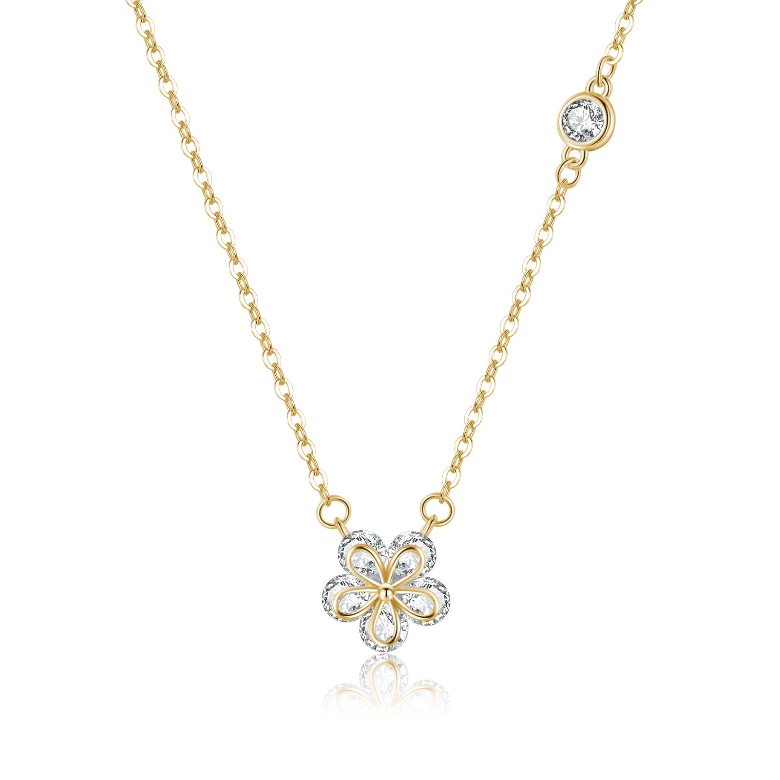 Reffeer Solid 925 Sterling Silver Dainty Flower Choker Necklace for Women Teen Girls CZ Flower Pendant Necklace