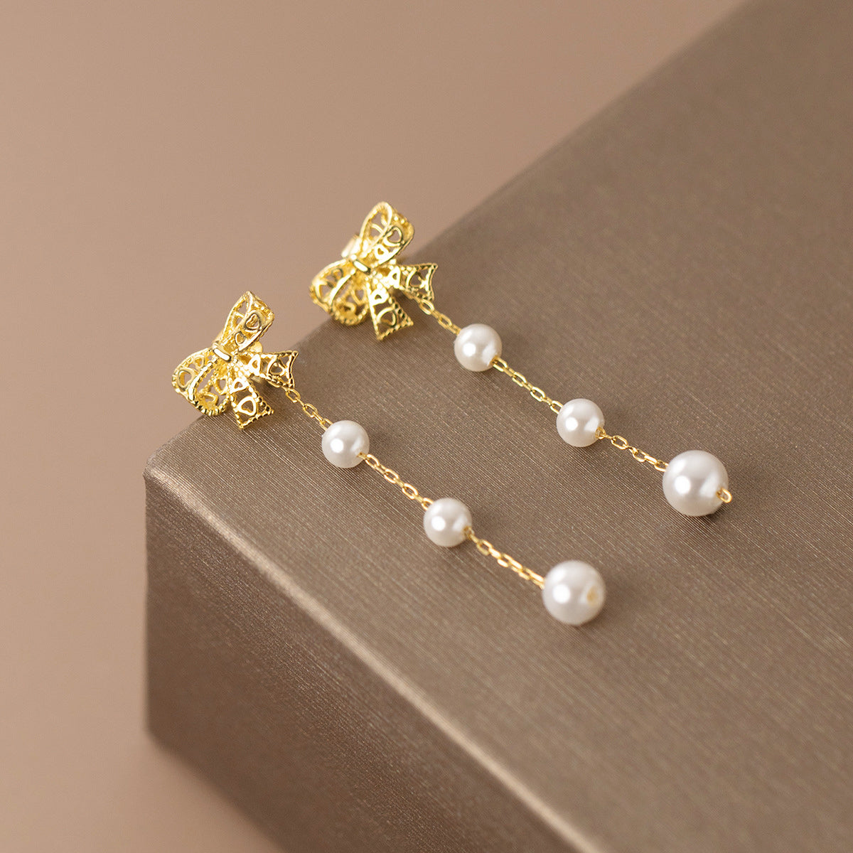 Reffeer Solid 925 Sterling Silver Pearl Chain Dangle Earrings Drops for Women Bow Drop Earrings Studs