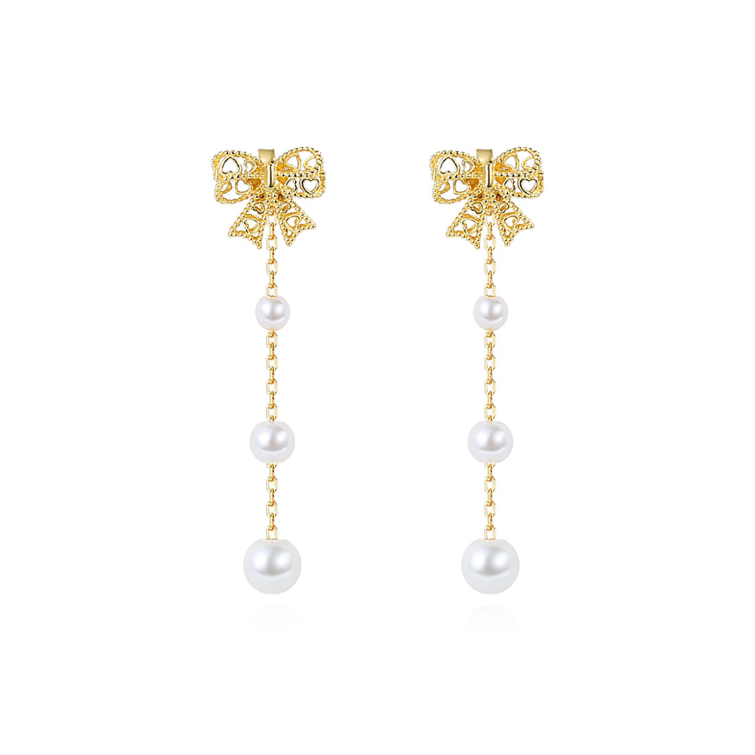 Reffeer Solid 925 Sterling Silver Pearl Chain Dangle Earrings Drops for Women Bow Drop Earrings Studs