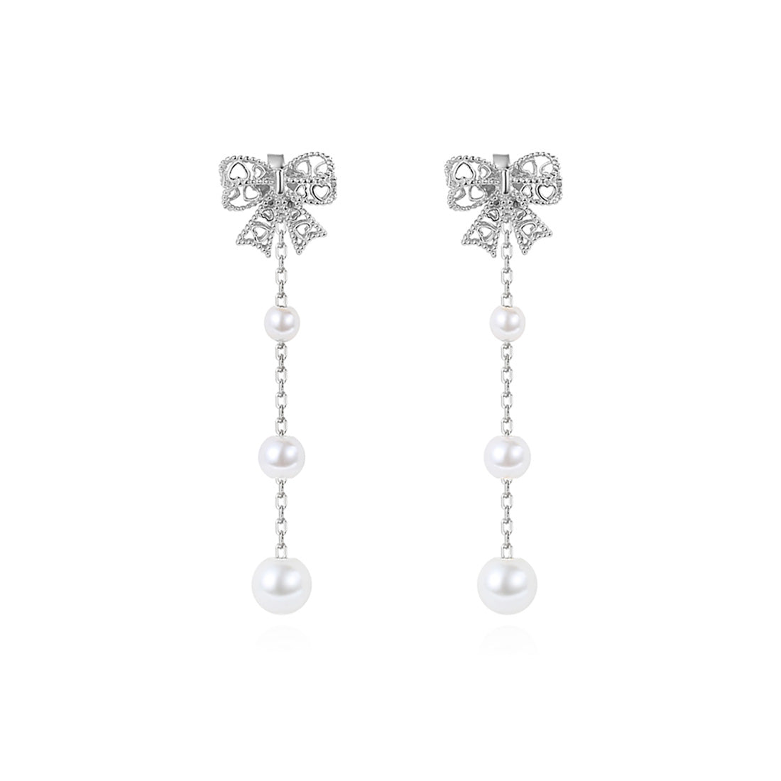 Reffeer Solid 925 Sterling Silver Pearl Chain Dangle Earrings Drops for Women Bow Drop Earrings Studs