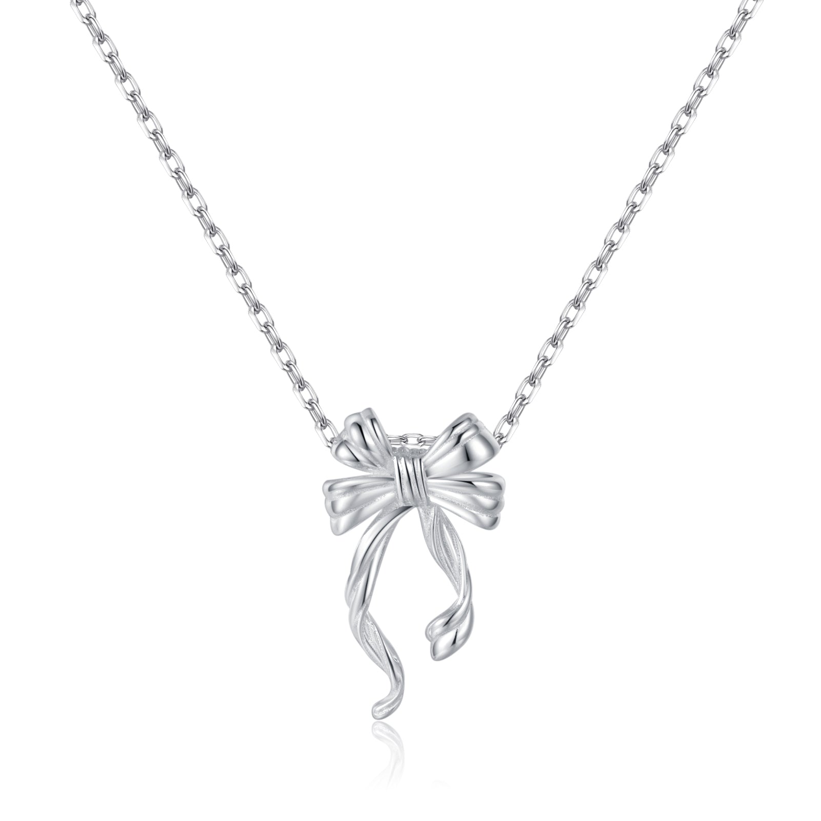 Reffeer Solid 925 Sterling Silver Bow Necklace for Women Teen Girls Bowknot Choker Necklace Pendant Ribbon Bow Necklace