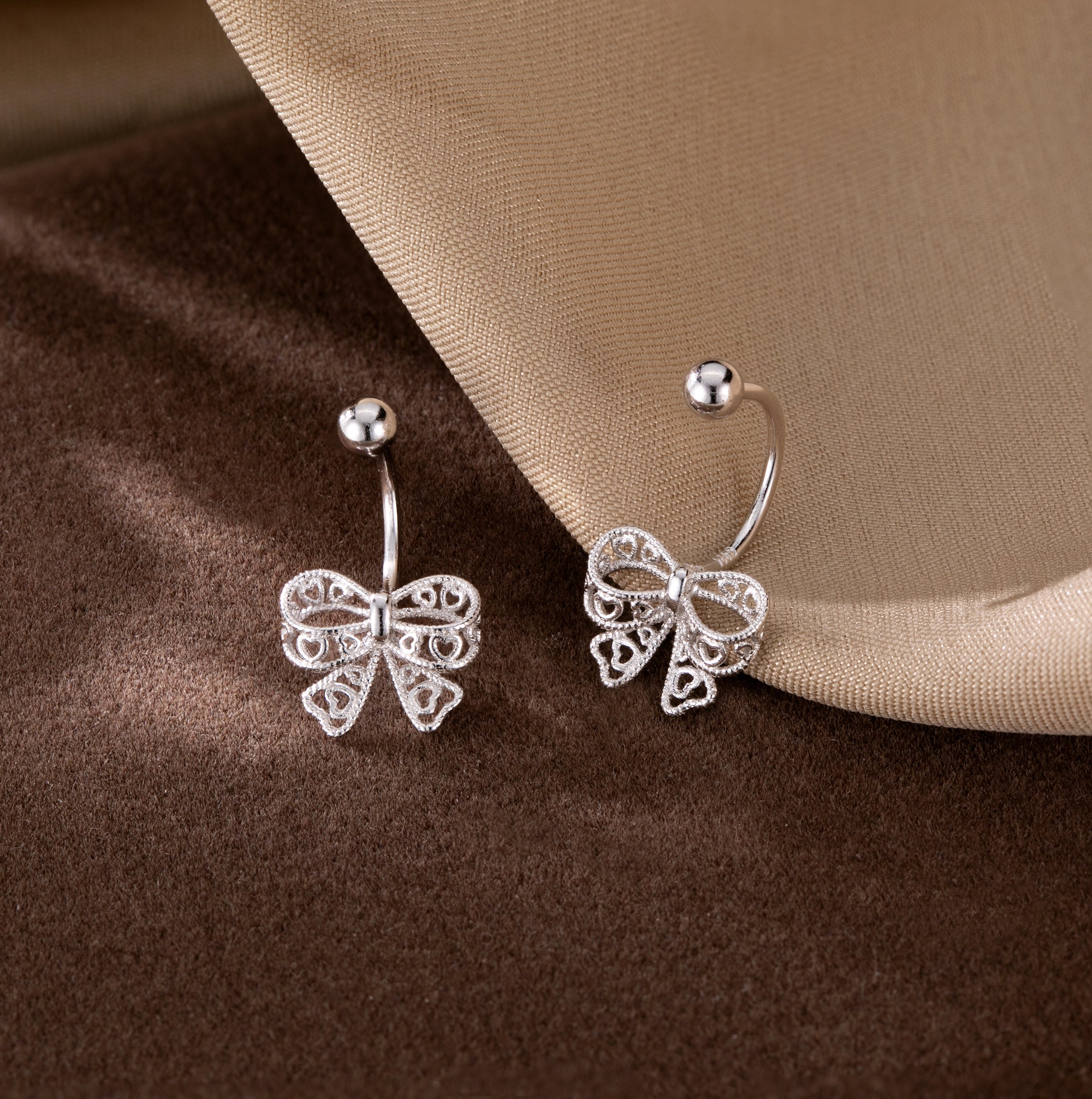 Reffeer Solid 925 Sterling Silver Bow Half Hoop Earrings Huggie for Women Teen Girls Bowknot Hoop Earrings Open Hoops