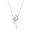 Reffeer Solid 925 Sterling Silver Moon Star Necklace for Women Teen Girls CZ Moon Choker Necklace Dainty Star Pendant Necklace