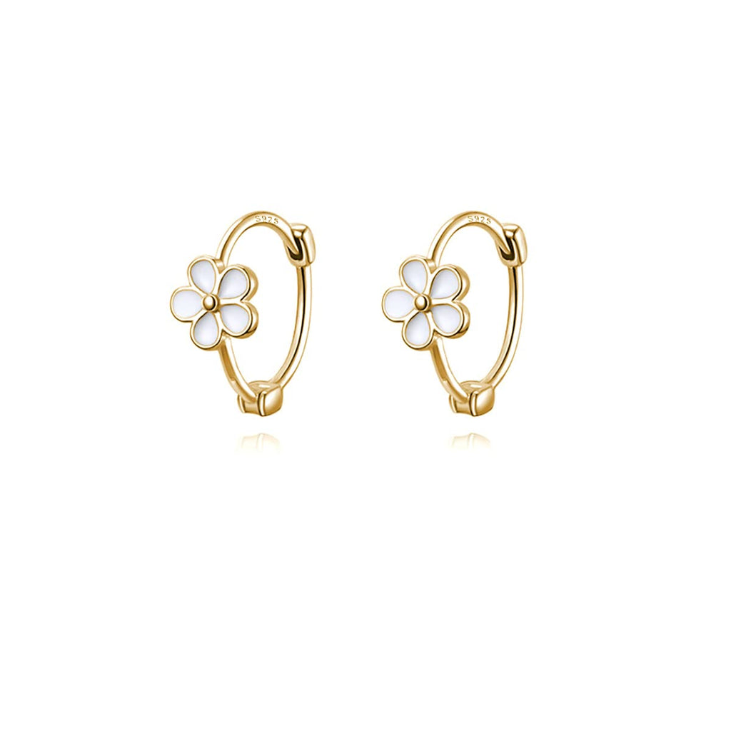 Reffeer Solid 925 Sterling Silver Flower Hoop Earrings Huggie for Women Teen Girls Daisy Hoop Earrings Cartilage Helix Earrings