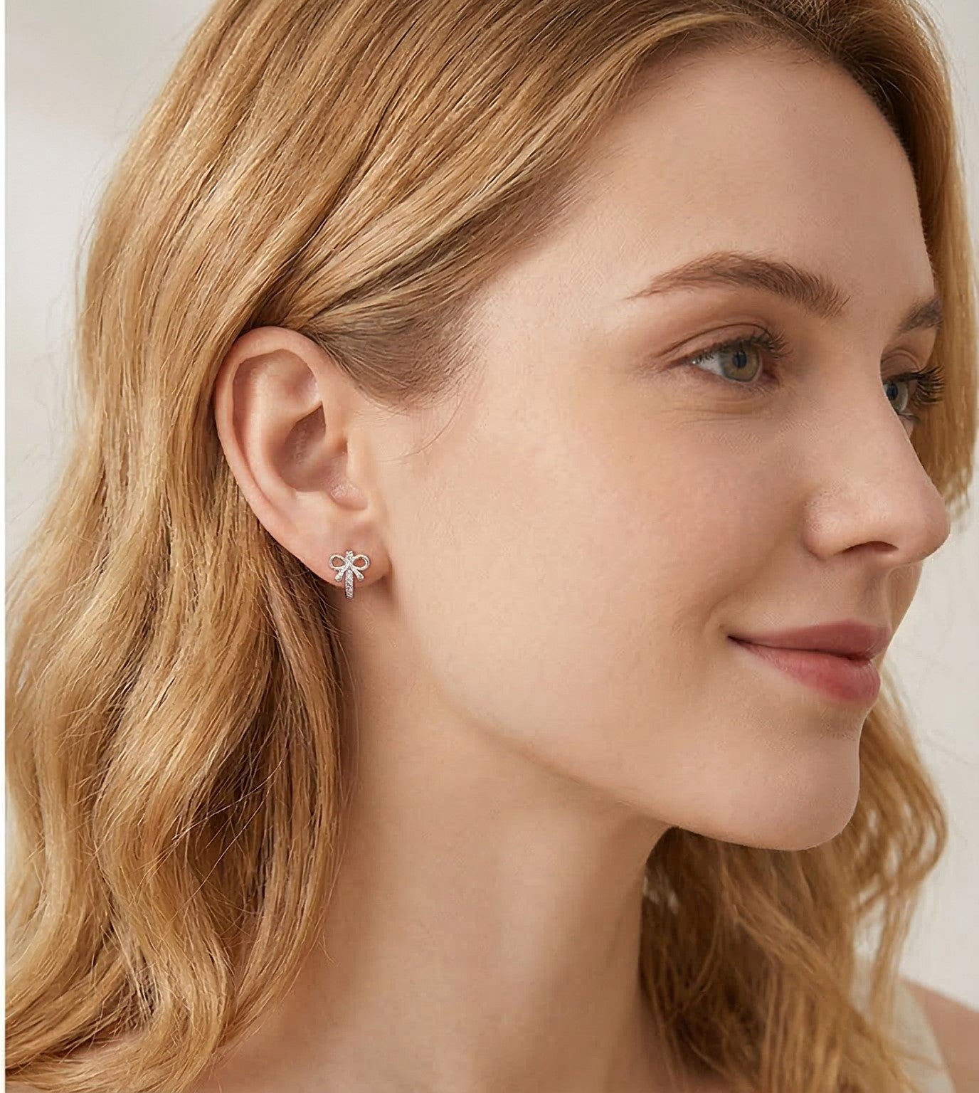 Reffeer Solid 925 Sterling Silver CZ Bow Hoop Earrings for Women Teen Girls Bowknot Hoop Earrings Ribbon Huggie