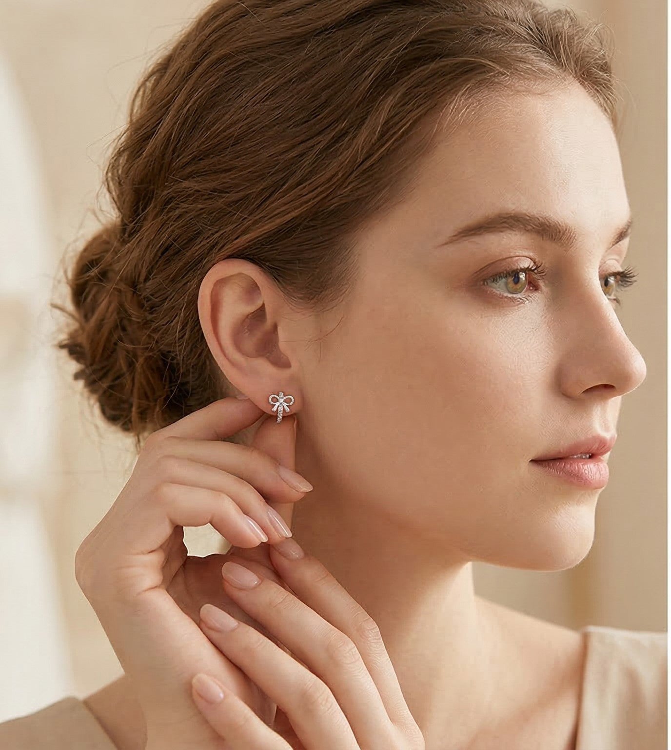 Reffeer Solid 925 Sterling Silver CZ Bow Hoop Earrings for Women Teen Girls Bowknot Hoop Earrings Ribbon Huggie