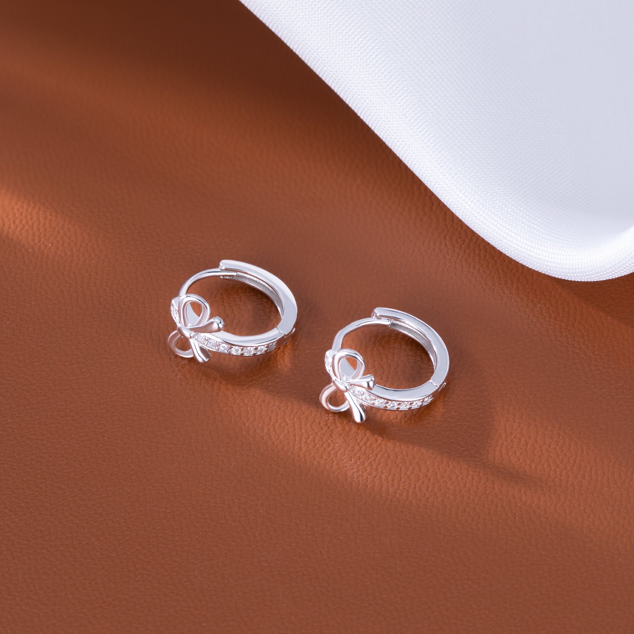 Reffeer Solid 925 Sterling Silver CZ Bow Hoop Earrings for Women Teen Girls Bowknot Hoop Earrings Ribbon Huggie