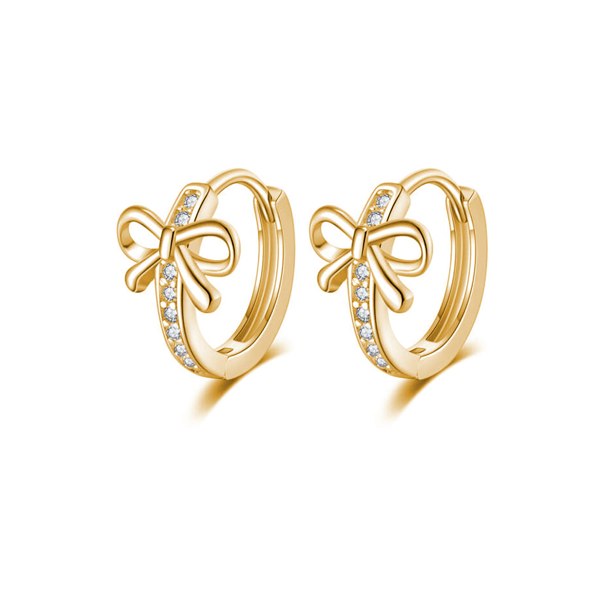 Reffeer Solid 925 Sterling Silver CZ Bow Hoop Earrings for Women Teen Girls Bowknot Hoop Earrings Ribbon Huggie