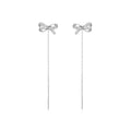Reffeer Solid 925 Sterling Silver CZ Bow Dangle Chain Earrings for Women Teens Tiny Bow Dangle Earrings Threader Tassel
