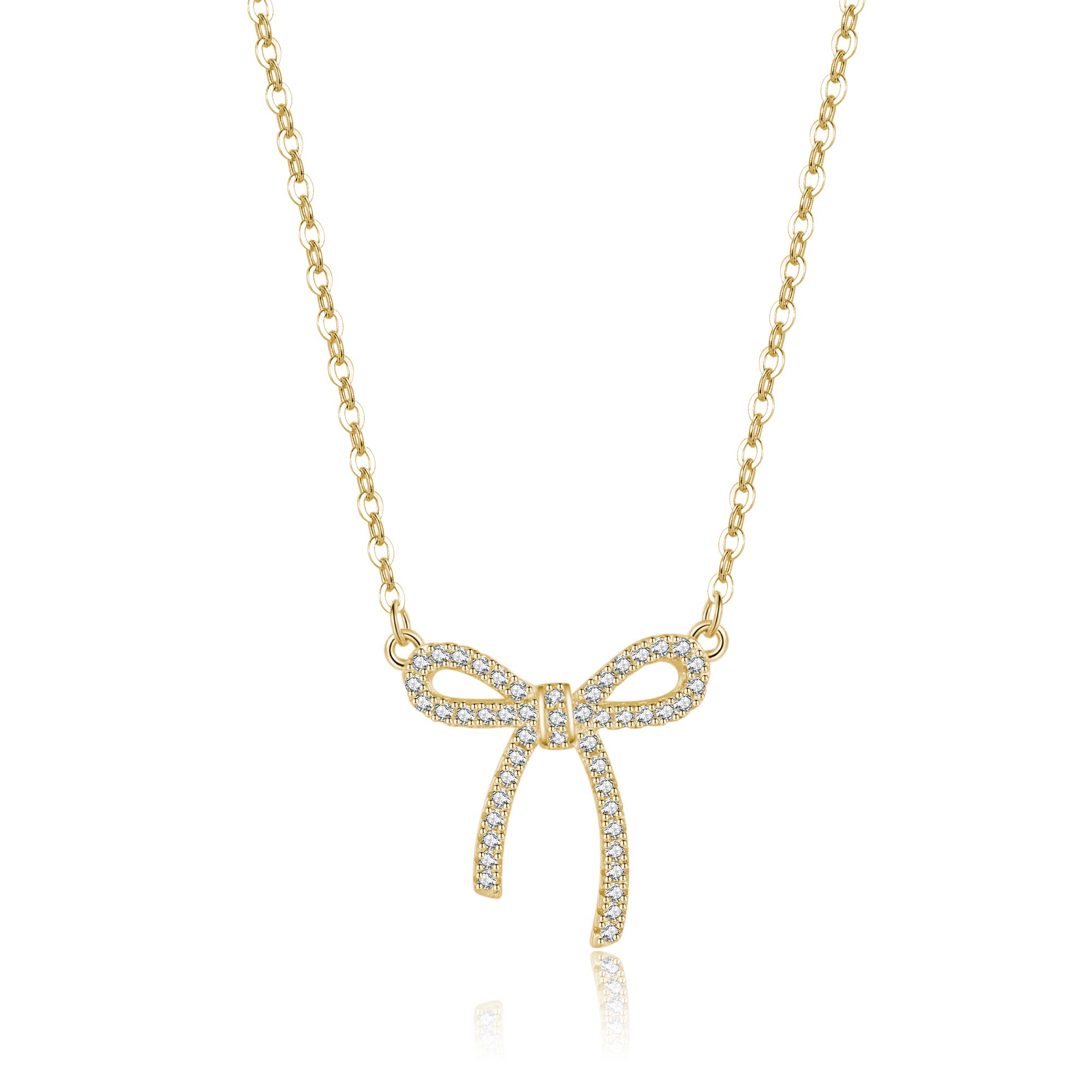 Reffeer Solid 925 Sterling Silver CZ Bow Necklace Choker for Women Teen Girls Crystal Bow Pendant Necklace Bowknot Choker Necklace