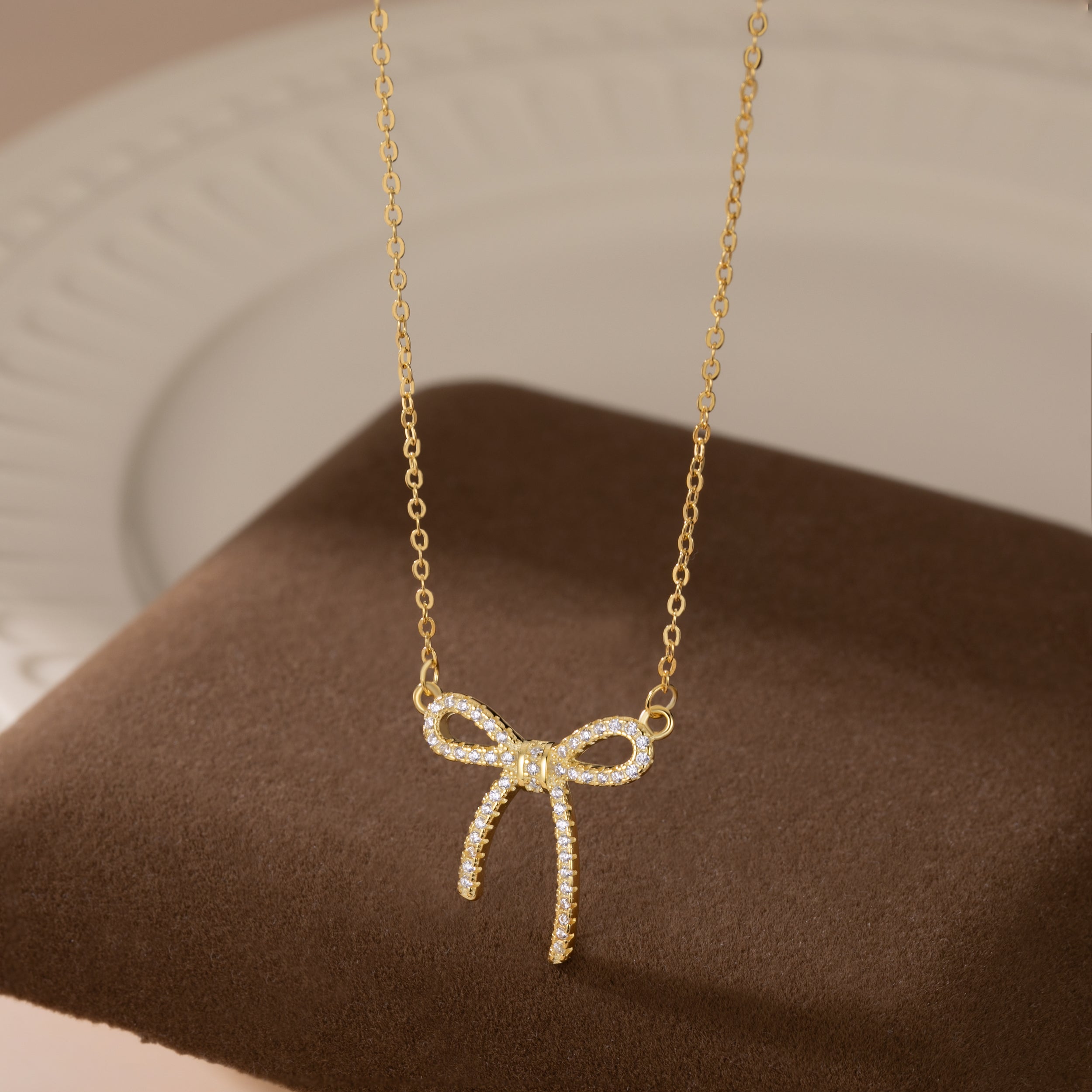 Reffeer Solid 925 Sterling Silver CZ Bow Necklace Choker for Women Teen Girls Crystal Bow Pendant Necklace Bowknot Choker Necklace