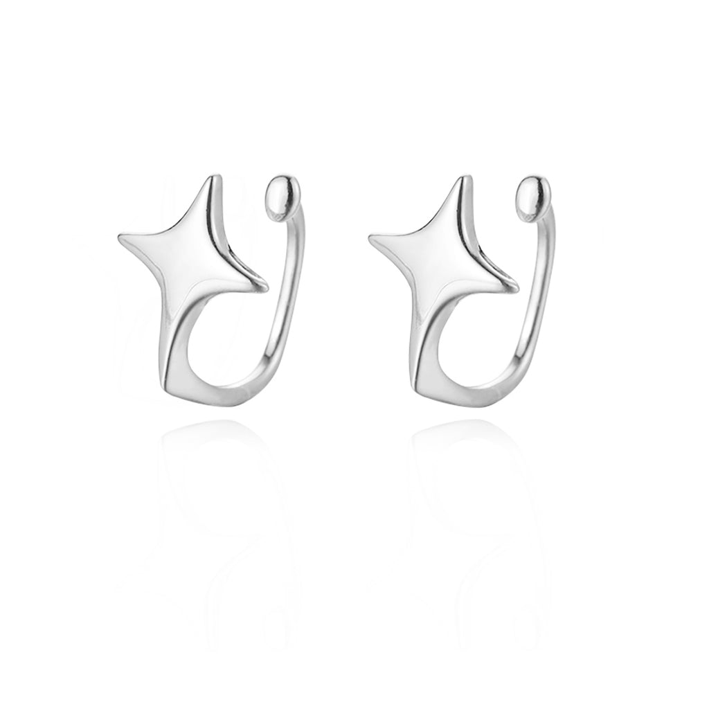 Reffeer Solid 925 Sterling Silver Star Cuff Earrings Cartilage Wraps for Women Teens Helix Earrings Star Clip On Earrings No Piercing
